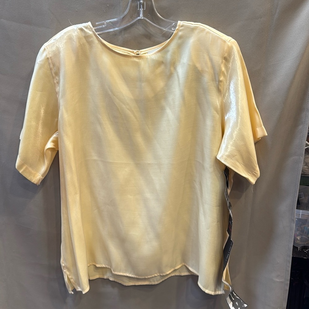 Kathryn Deene Metallic Yellow Blouse Rayon Blend 18/20 NWT Vintage